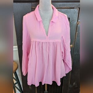 Ces Femme Large Pink Crinkle Gauze Top